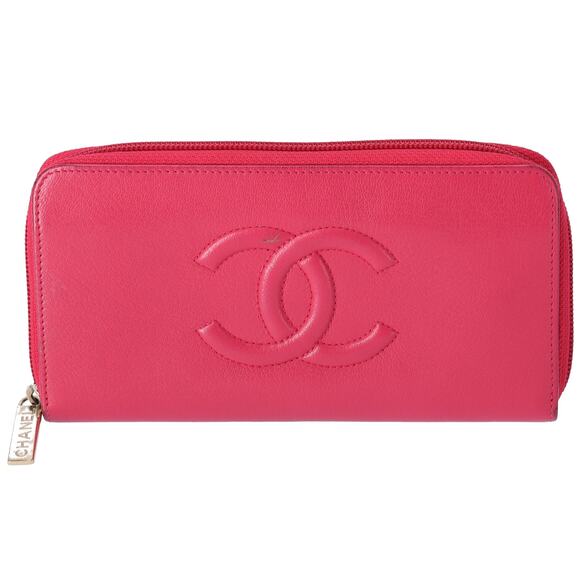 CHANEL Long Wallet Pink Leather CC Logo - Picture 1 of 7